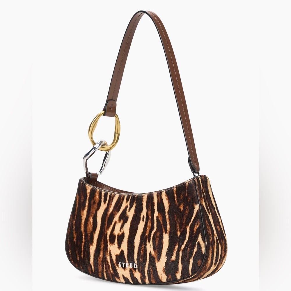 Staud Ollie Leopard Faux Hair Shoulder Bag